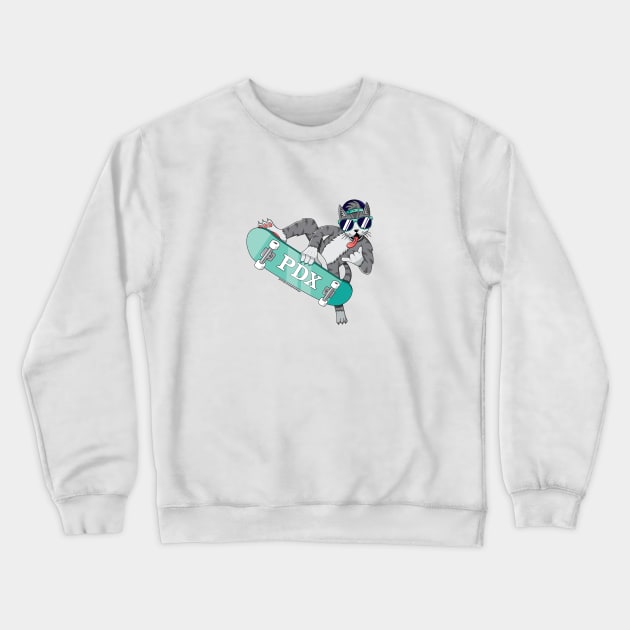 Portland Oregon Skater Cat Crewneck Sweatshirt by BurchCreativeDesign